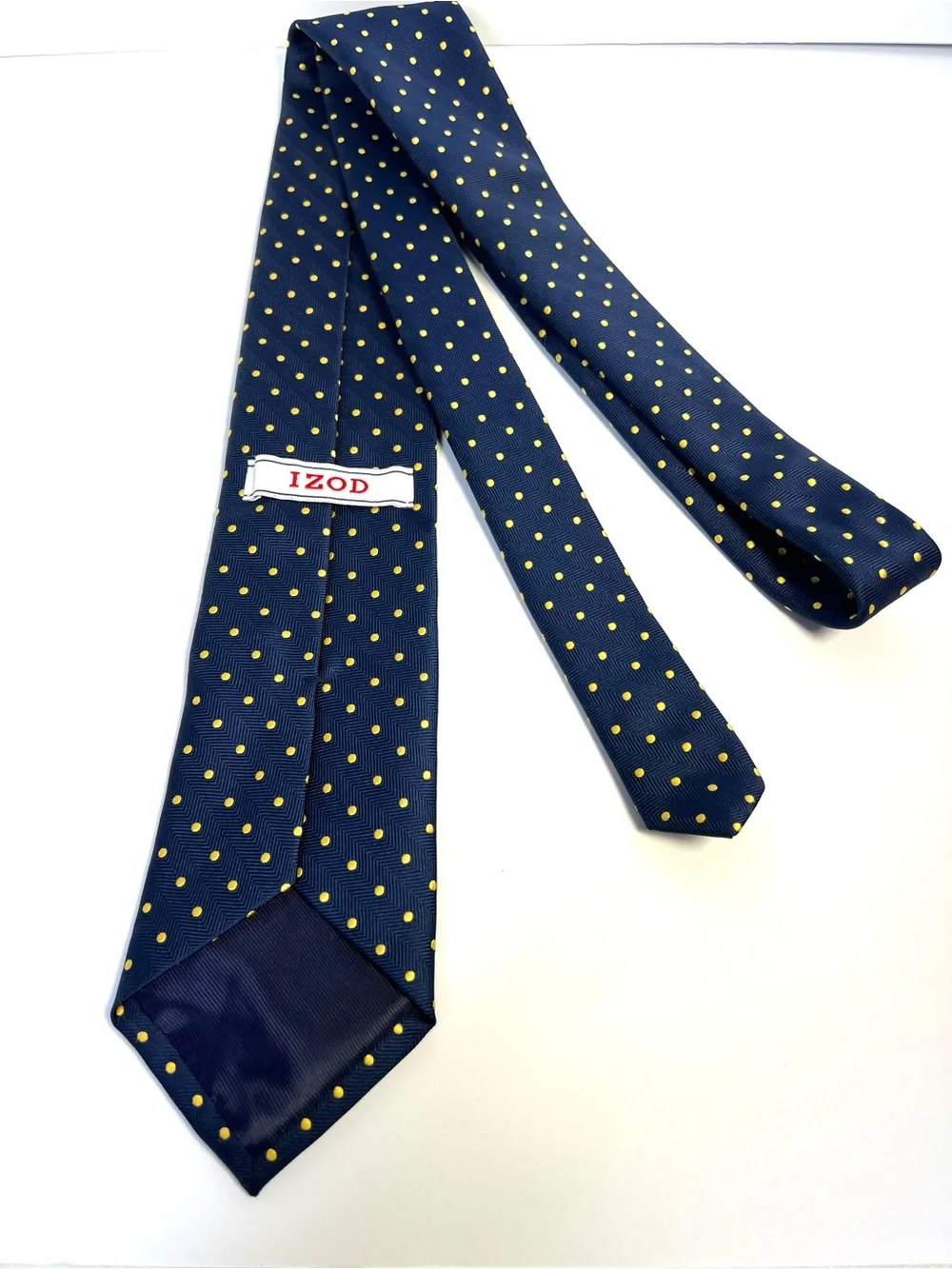 IZOD Men’s Navy Blue Yellow Polka Dot Textured Herringbone Tie Classic Length